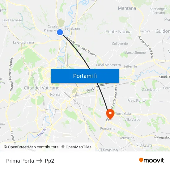 Prima Porta to Pp2 map
