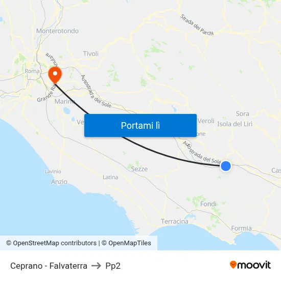 Ceprano - Falvaterra to Pp2 map
