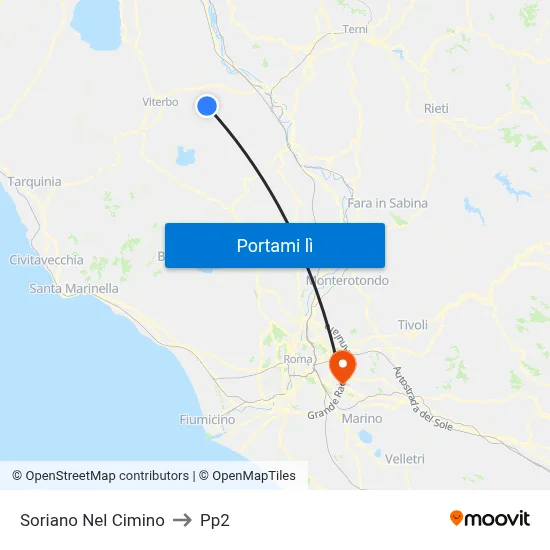 Soriano Nel Cimino to Pp2 map