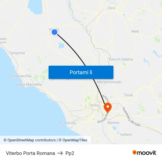 Viterbo Porta Romana to Pp2 map
