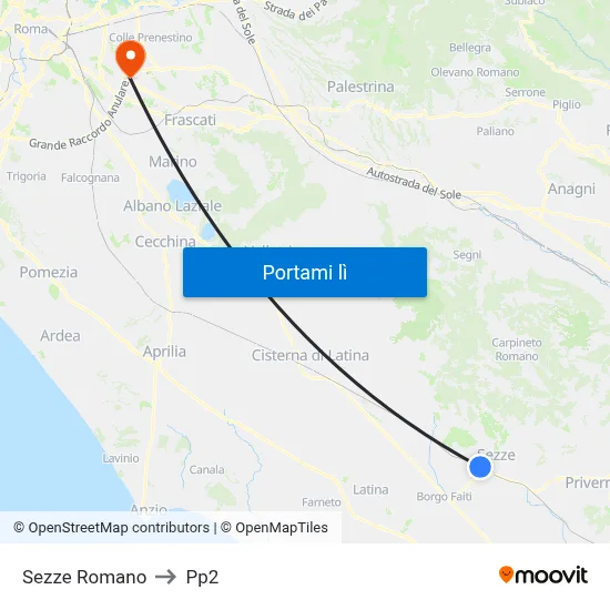 Sezze Romano to Pp2 map