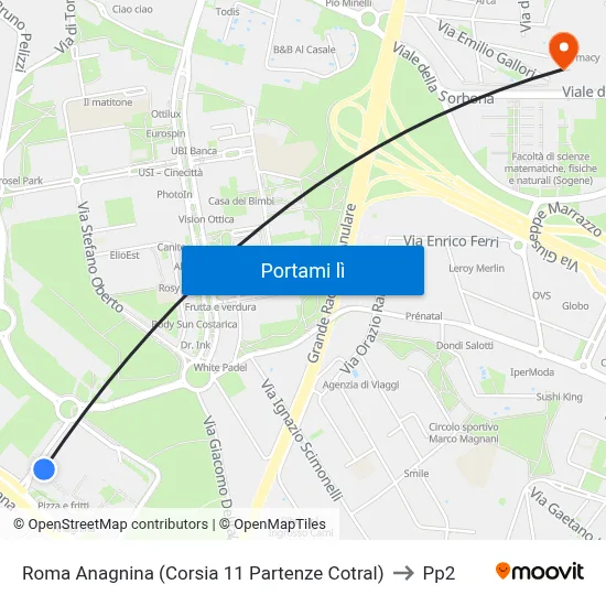 Roma Anagnina (Corsia 11 Partenze Cotral) to Pp2 map