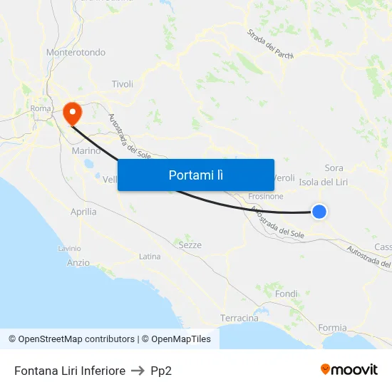 Fontana Liri Inferiore to Pp2 map
