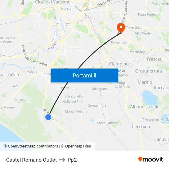 Castel Romano Outlet to Pp2 map