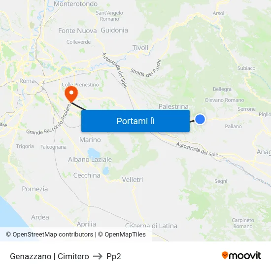 Genazzano | Cimitero to Pp2 map