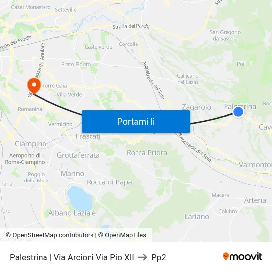 Palestrina | Via Arcioni Via Pio XII to Pp2 map