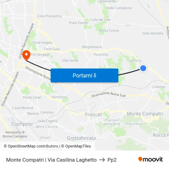 Monte Compatri | Via Casilina Laghetto to Pp2 map