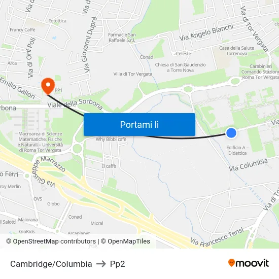 Cambridge/Columbia to Pp2 map