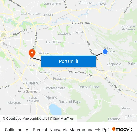 Gallicano | Via Prenest. Nuova Via Maremmana to Pp2 map