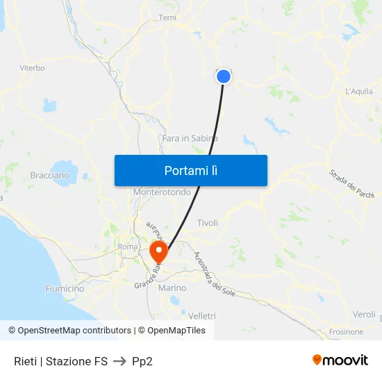 Rieti | Stazione FS to Pp2 map