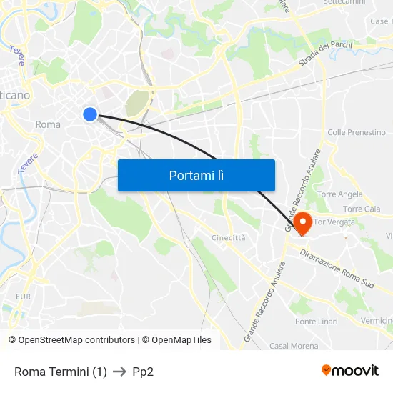 Roma Termini (1) to Pp2 map