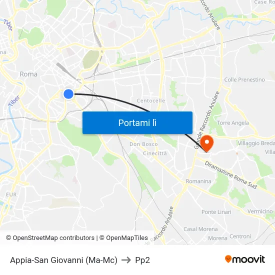 Appia-San Giovanni (Ma-Mc) to Pp2 map