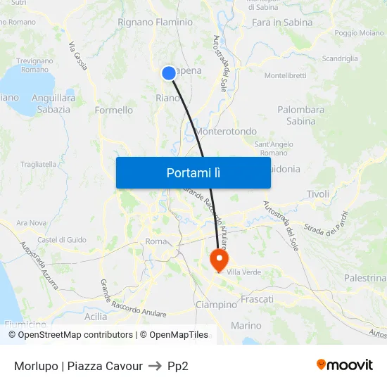 Morlupo | Piazza Cavour to Pp2 map