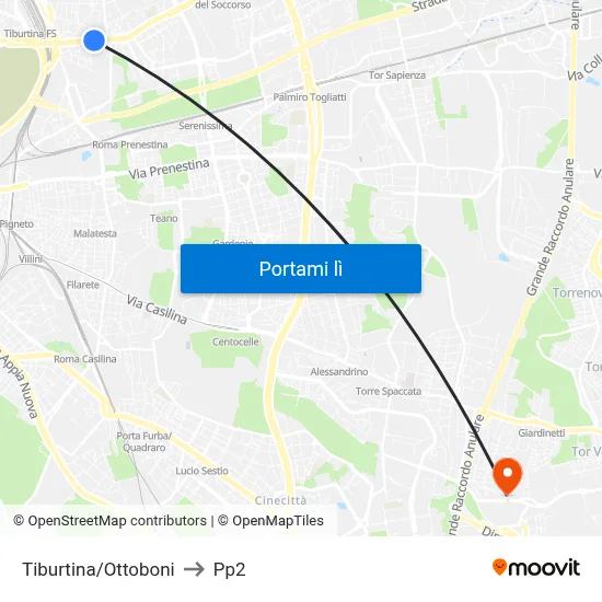 Tiburtina/Ottoboni to Pp2 map