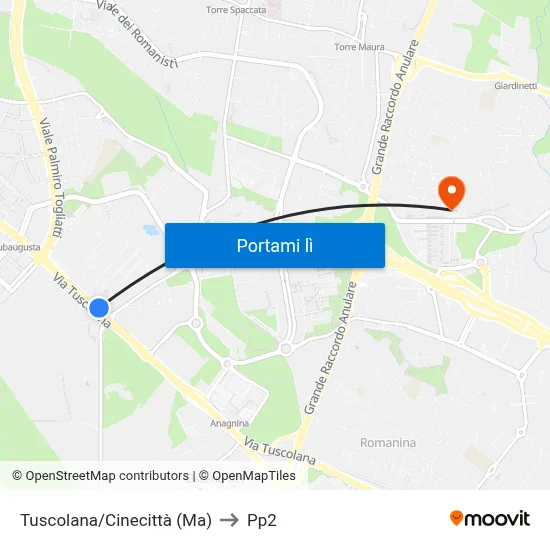 Tuscolana/Cinecittà (Ma) to Pp2 map