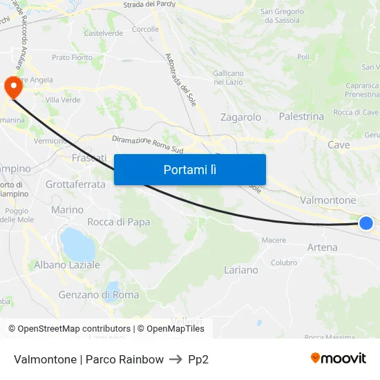Valmontone | Parco Rainbow to Pp2 map