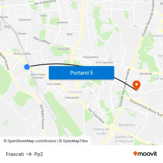 Frascati to Pp2 map