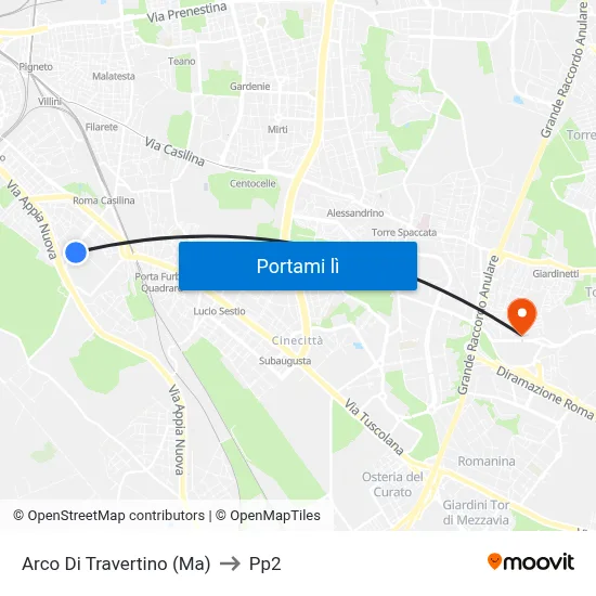 Arco Di Travertino (Ma) to Pp2 map