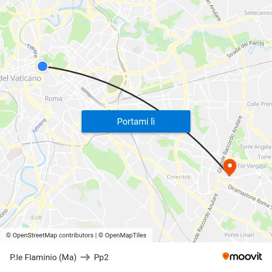 P.le Flaminio (Ma) to Pp2 map