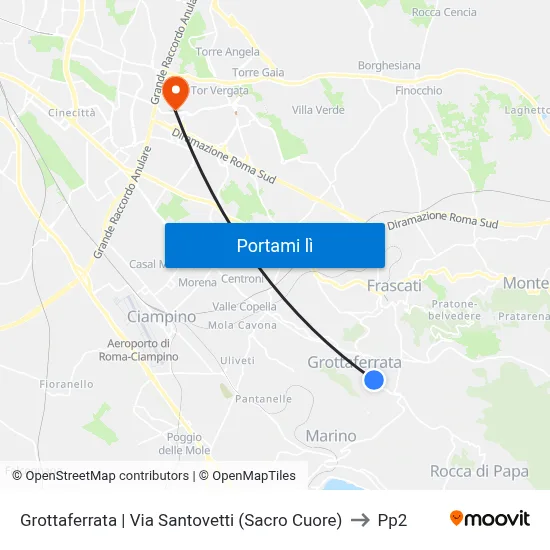 Grottaferrata | Via Santovetti (Sacro Cuore) to Pp2 map