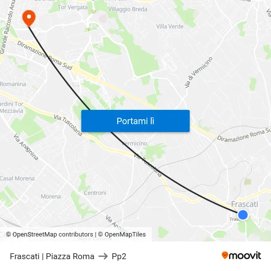 Frascati | Piazza Roma to Pp2 map