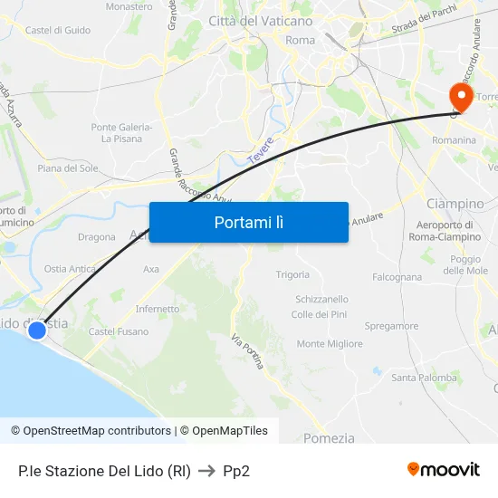P.le Stazione Del Lido (Rl) to Pp2 map