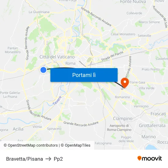 Bravetta/Pisana to Pp2 map