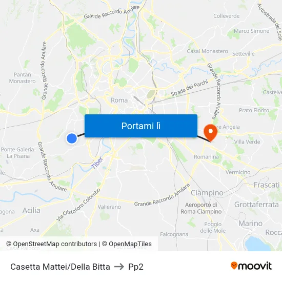 Casetta Mattei/Della Bitta to Pp2 map