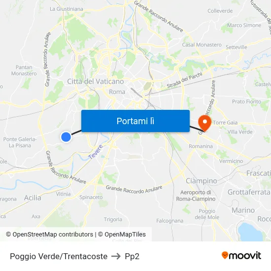 Poggio Verde/Trentacoste to Pp2 map
