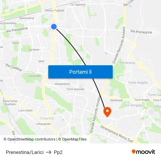 Prenestina/Larici to Pp2 map