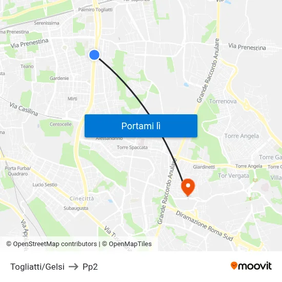 Togliatti/Gelsi to Pp2 map