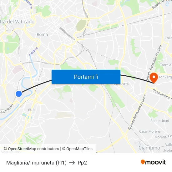 Magliana/Impruneta (Fl1) to Pp2 map