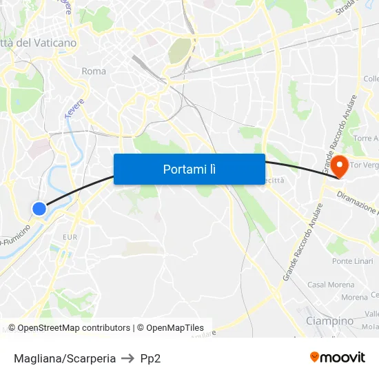 Magliana/Scarperia to Pp2 map
