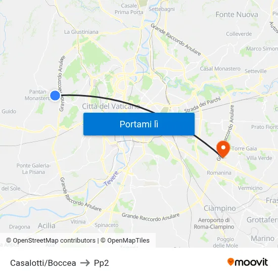 Casalotti/Boccea to Pp2 map
