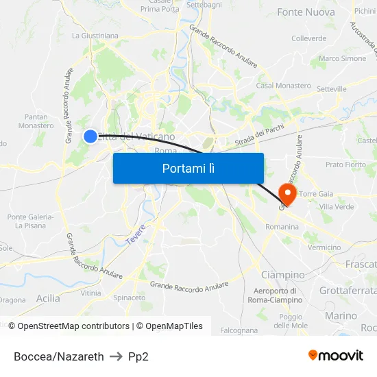 Boccea/Nazareth to Pp2 map