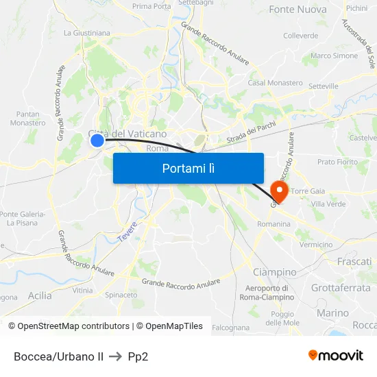 Boccea/Urbano II to Pp2 map