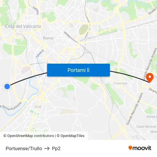 Portuense/Trullo to Pp2 map