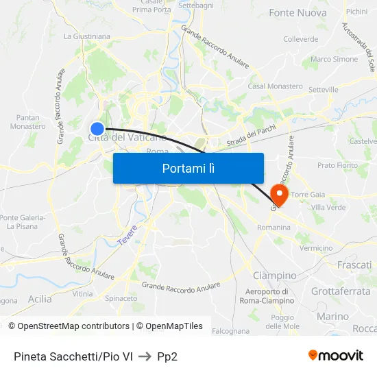 Pineta Sacchetti/Pio VI to Pp2 map