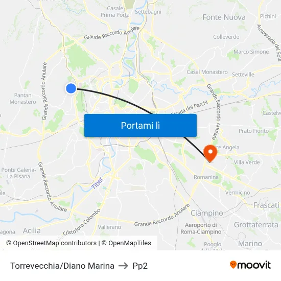 Torrevecchia/Diano Marina to Pp2 map
