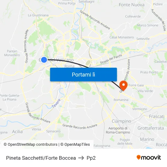 Pineta Sacchetti/Forte Boccea to Pp2 map