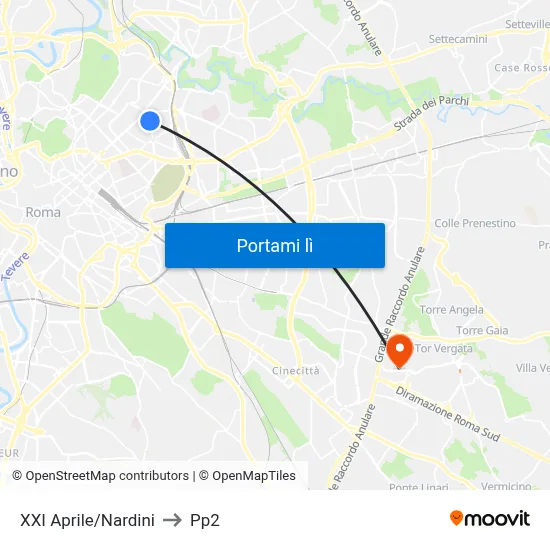 XXI Aprile/Nardini to Pp2 map