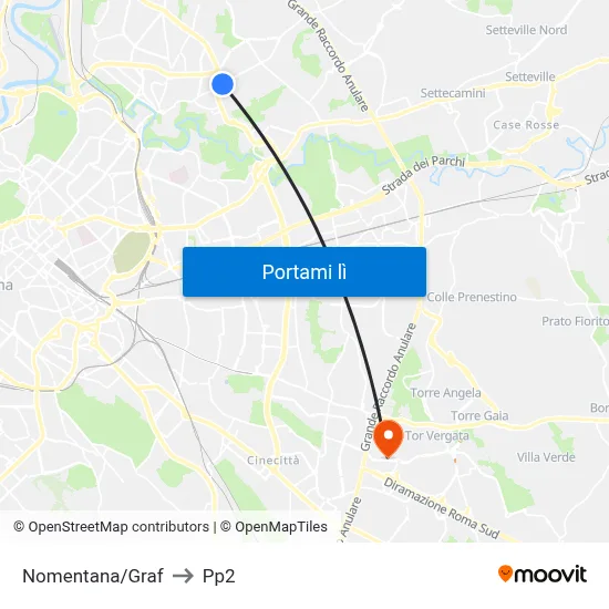 Nomentana/Graf to Pp2 map