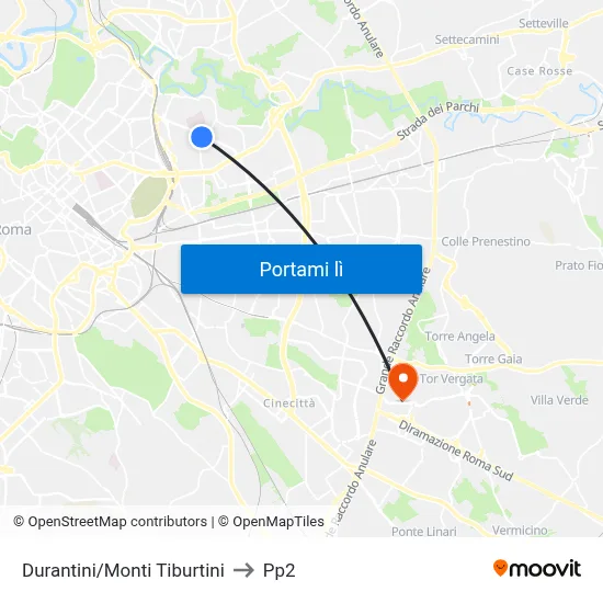 Durantini/Monti Tiburtini to Pp2 map