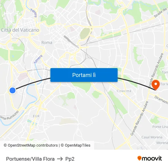 Portuense/Villa Flora to Pp2 map