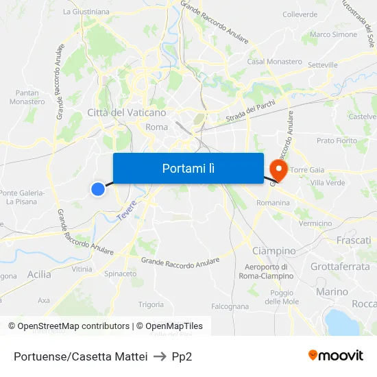Portuense/Casetta Mattei to Pp2 map