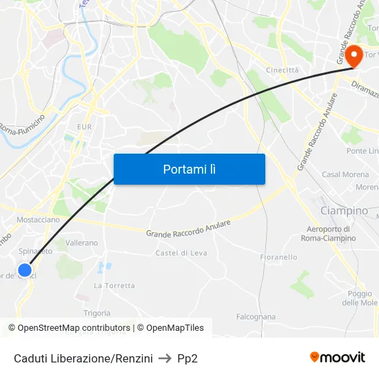 Caduti Liberazione/Renzini to Pp2 map