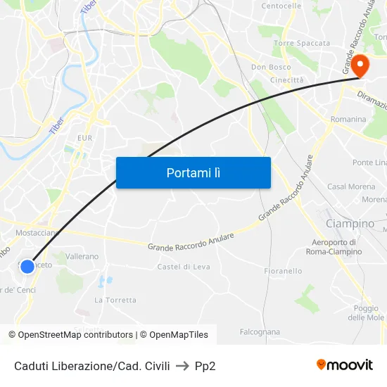 Caduti Liberazione/Cad. Civili to Pp2 map