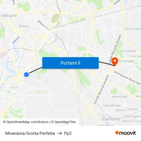 Mirandola/Grotta Perfetta to Pp2 map
