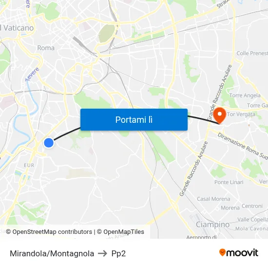 Mirandola/Montagnola to Pp2 map