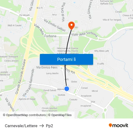 Carnevale/Lettere to Pp2 map
